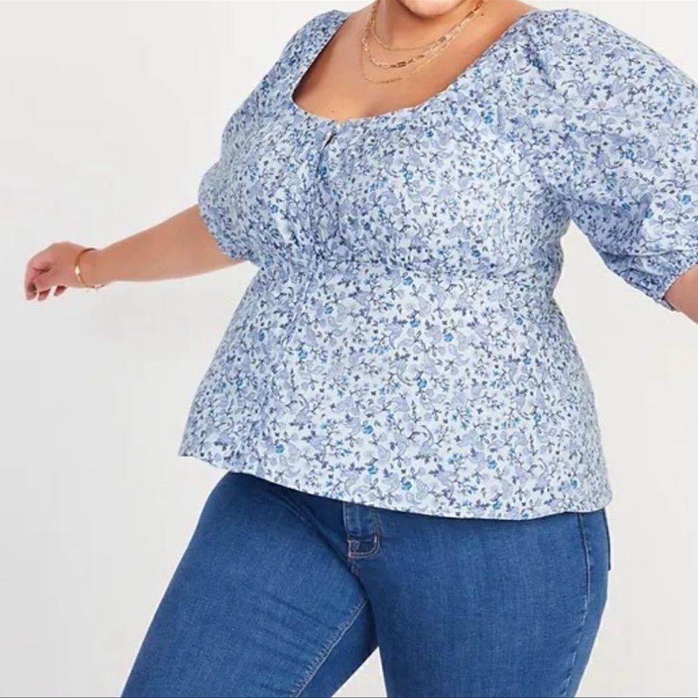 Old Navy Floral Puff-Sleeve Smocked Button Down Blouse Size  S